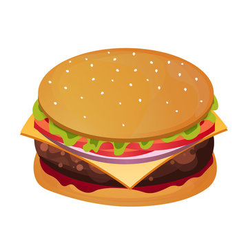 Delicious Burger. Fast food restaurant. Vector illustration.