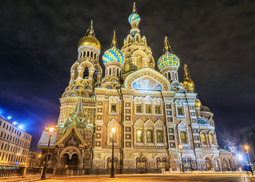 night view Church of the Savior on Spilled Blood in St. Petersbu