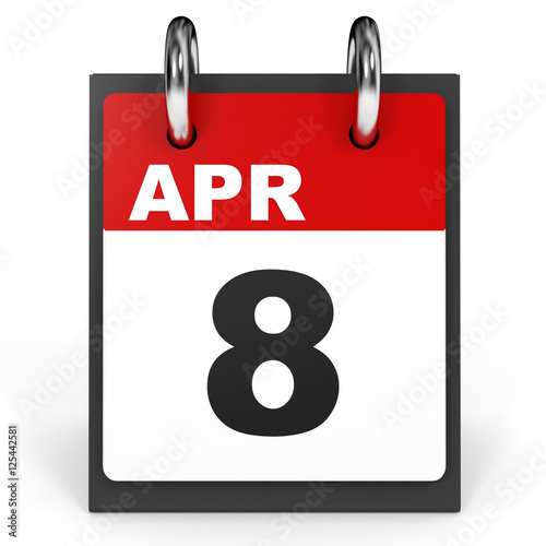 "April 8. Calendar on white background." Stockfotos und lizenzfreie