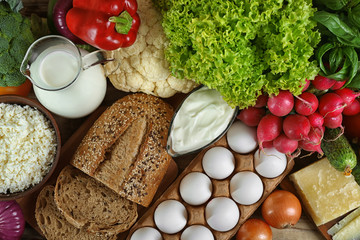 Vegetables and dairy products, close up