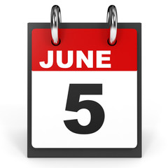 June 5. Calendar on white background.