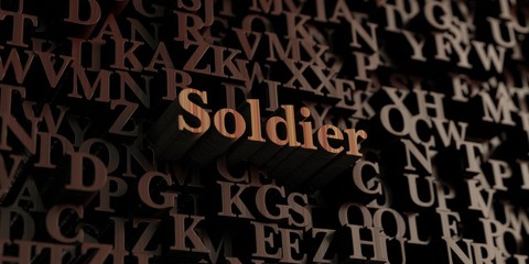 Soldier - Wooden 3D rendered letters/message.  Can be used for an online banner ad or a print postcard.