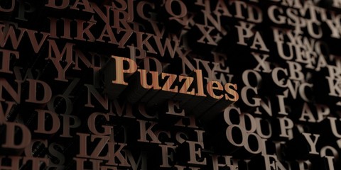 Puzzles - Wooden 3D rendered letters/message.  Can be used for an online banner ad or a print postcard.