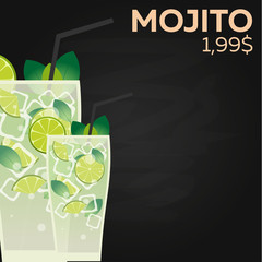 Mojito price. Fast food Restauran menu. Vector illustration.
