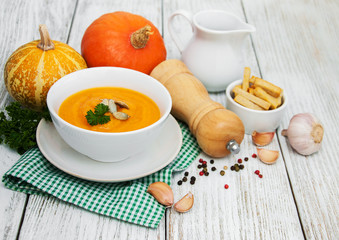 Pumpkin soup with fresh pumpkins