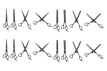 Professional Barber Scissors Vintage Set Vector Isolated on a White Background.