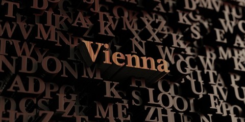 Vienna - Wooden 3D rendered letters/message.  Can be used for an online banner ad or a print postcard.