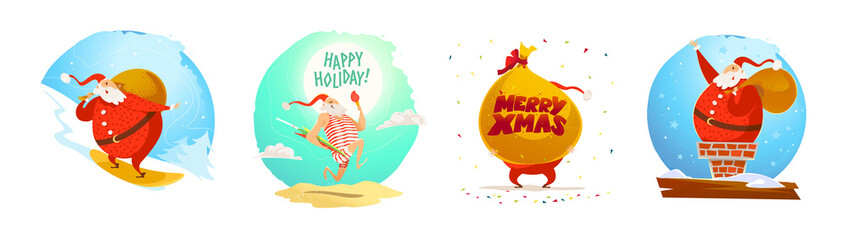 Vector flat happy new year and merry christmas illustration