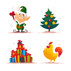 Vector flat happy new year and merry christmas illustration