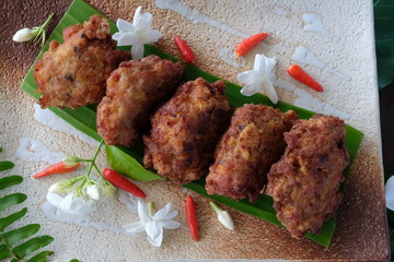 Fried  minced pork  ball on white  plate