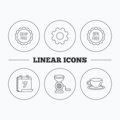 Coffee cup, meat grinder and BPA free icons.