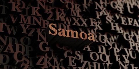 Samoa - Wooden 3D rendered letters/message.  Can be used for an online banner ad or a print postcard.