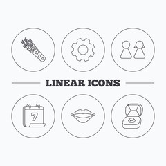 Couple, kiss lips and jewelry icons.