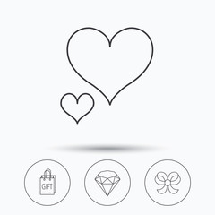Love heart, gift bag and brilliant icons.