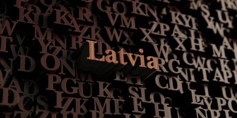 Latvia - Wooden 3D rendered letters/message.  Can be used for an online banner ad or a print postcard.