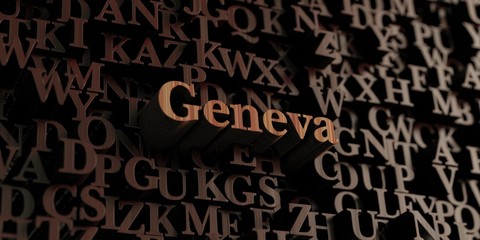 Geneva - Wooden 3D rendered letters/message.  Can be used for an online banner ad or a print postcard.