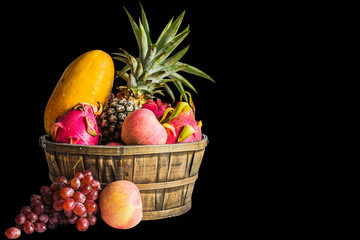 fruits on a black background.