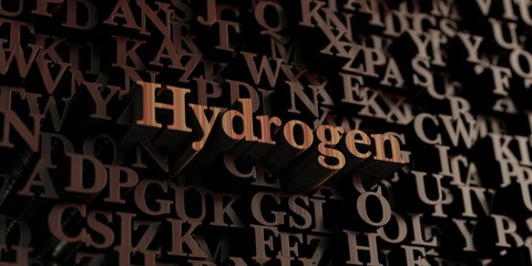 Hydrogen - Wooden 3D rendered letters/message.  Can be used for an online banner ad or a print postcard.