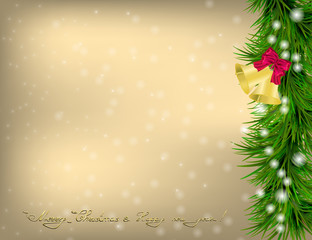Christmas  Greeting card with Christmas tree and jingle bells