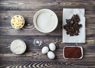 Ingredients for brownies on classic recipe