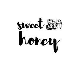 Honeycomb. Sweet honey label, logo, badge. Eco product. Vintage vector illustration. Isolated On White