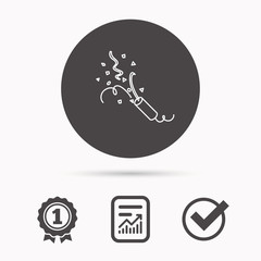 Fototapeta premium Shooting slapstick icon. Celebration sign.