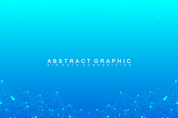 Graphic abstract background communication. Big data complex. Perspective backdrop of depth. Minimal array with compounds lines and dots. Digital data visualization. Big data vector illustration.