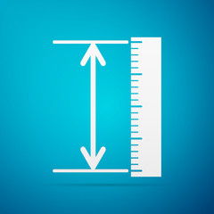 The measuring height and length icon. Ruler, straightedge, scale symbol flat icon on blue background. Vector Illustration