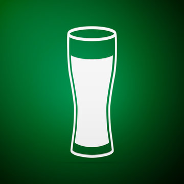 Glass of beer flat icon on green background. Vector Illustration