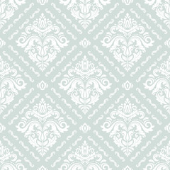 Seamless oriental pattern in the style of baroque. Traditional classic ornament. Light blue and white pattern