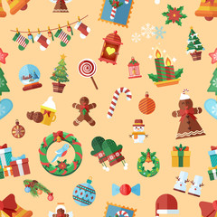 Vector seamless pattern with Christmas accessories