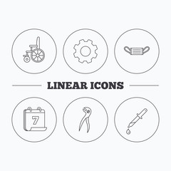 Medical mask, pipette and dental pliers icons.