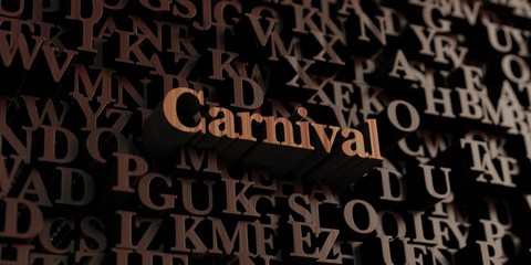 Carnival - Wooden 3D rendered letters/message.  Can be used for an online banner ad or a print postcard.