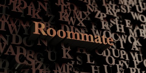Roommate - Wooden 3D rendered letters/message.  Can be used for an online banner ad or a print postcard.