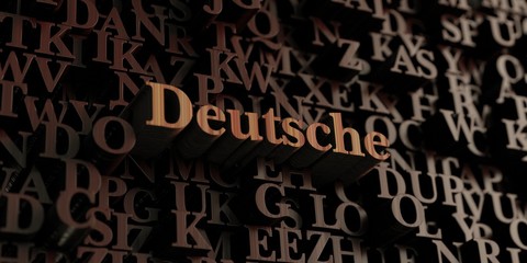 Deutsche - Wooden 3D rendered letters/message.  Can be used for an online banner ad or a print postcard.