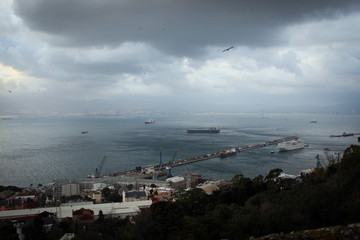 Fototapeta na wymiar Panorama of Mediterranean Sea and the port of Gibraltar