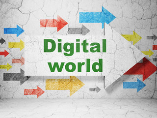 Data concept: arrow with Digital World on grunge wall background