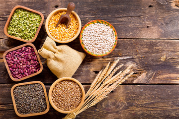 various cereals, seeds, beans and grains