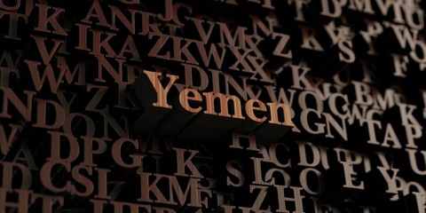 Yemen - Wooden 3D rendered letters/message.  Can be used for an online banner ad or a print postcard.