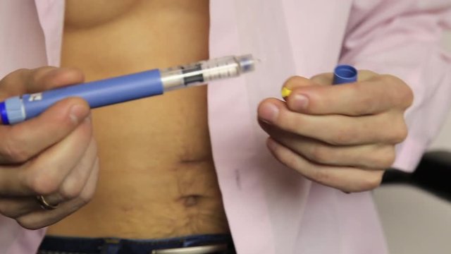Injections of insulin to blood sugar disease. Diabetic Glycemic control. Dependent first type diabetes patient.