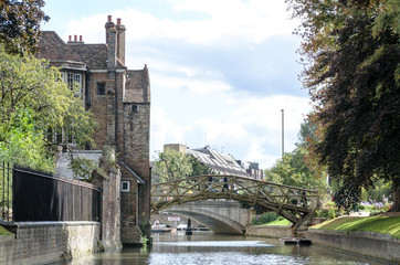 Mathematical Bridge, an old landmark in Queen's College, Cambridge, UK