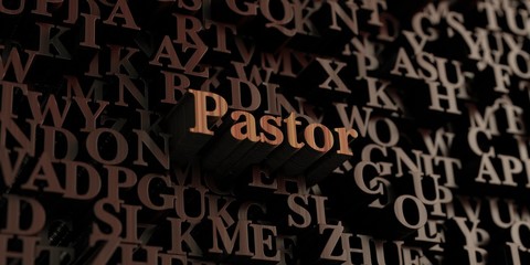 Pastor - Wooden 3D rendered letters/message.  Can be used for an online banner ad or a print postcard.