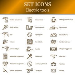 Icons of different electric tools for online store