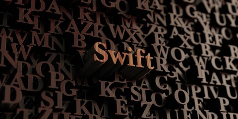 Swift - Wooden 3D rendered letters/message.  Can be used for an online banner ad or a print postcard.