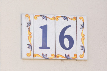 House Number 16 sign