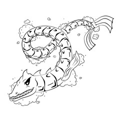 Black Tribal Water Dragon - Vector Illustration