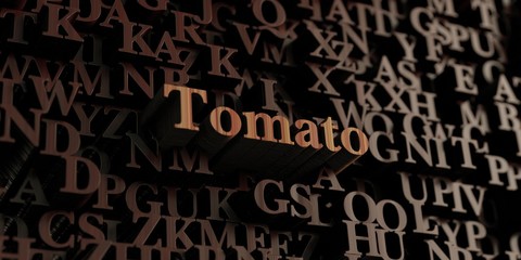 Tomato - Wooden 3D rendered letters/message.  Can be used for an online banner ad or a print postcard.