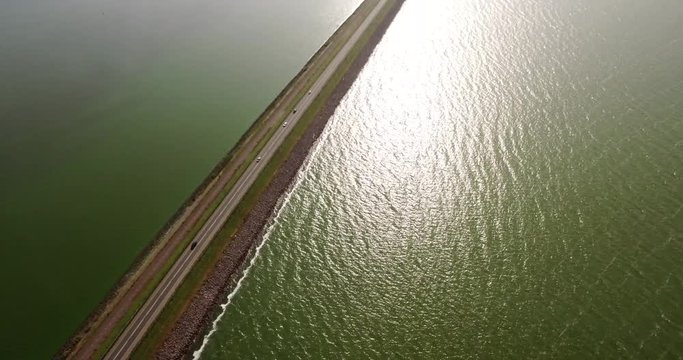 Dutch dikes between the two lakes in The Netherlands