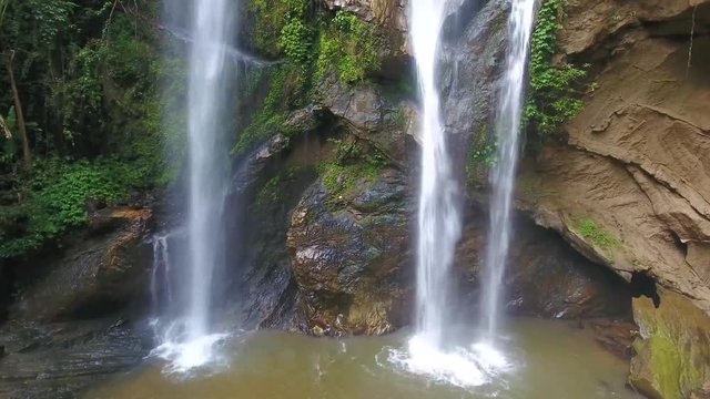 Aerial View of Rugged Ridges & Meltwater Waterfalls, Mork fah waterfall Chiang Mai Thailand