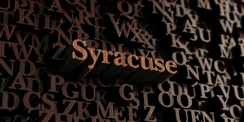 Syracuse - Wooden 3D rendered letters/message.  Can be used for an online banner ad or a print postcard.